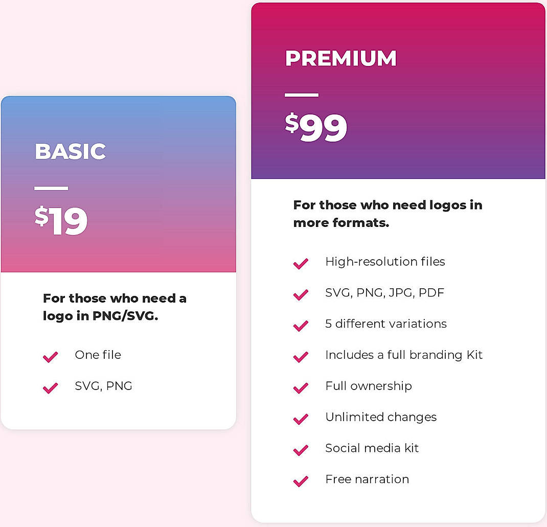 Pricing screenshot