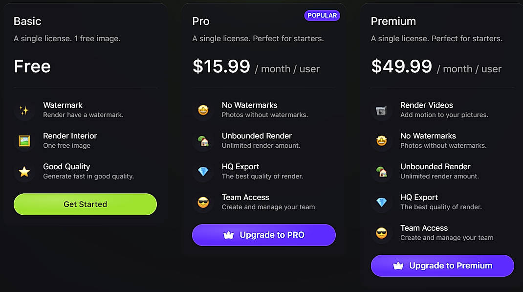 Pricing screenshot