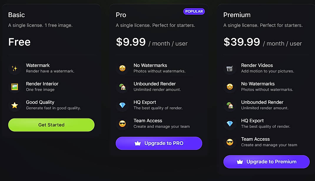 Pricing screenshot