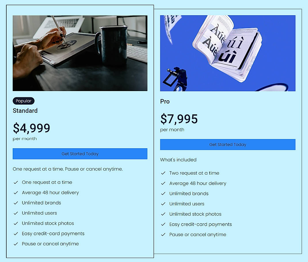 Pricing screenshot