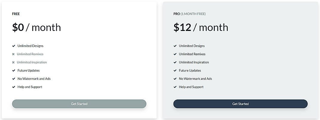 Pricing screenshot