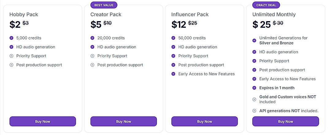 Pricing screenshot