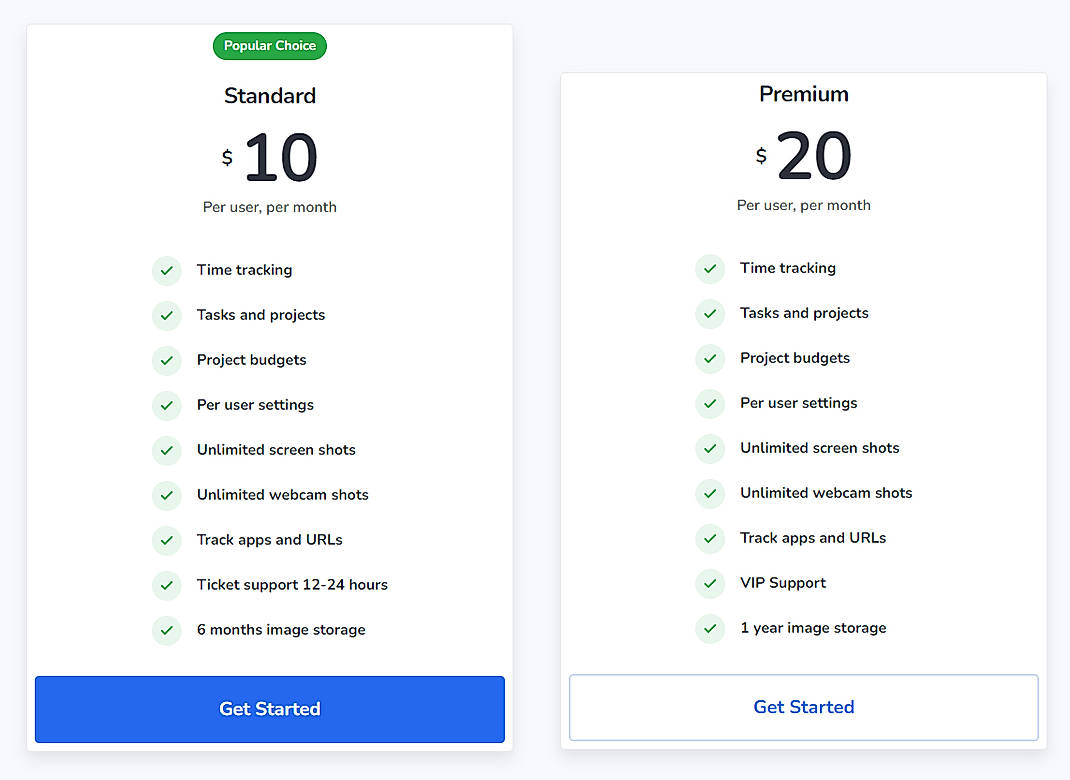 Pricing screenshot