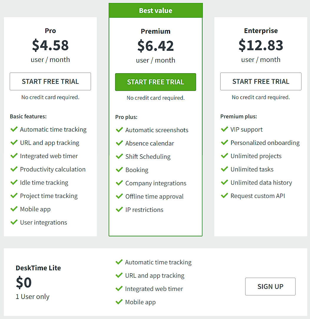 Pricing screenshot