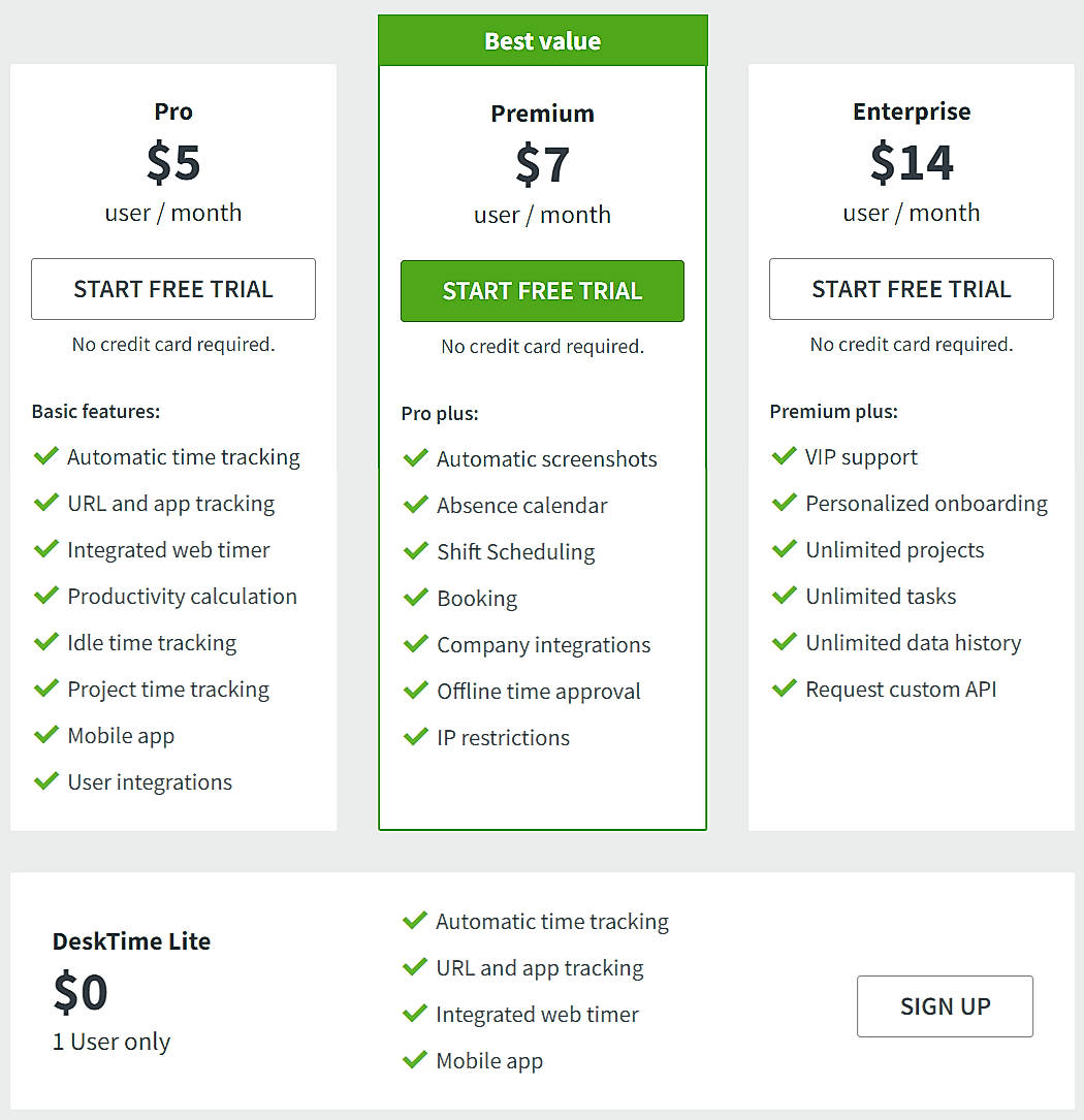Pricing screenshot