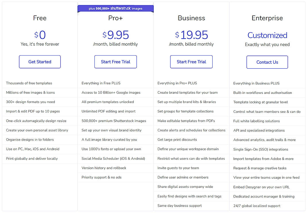 Pricing screenshot
