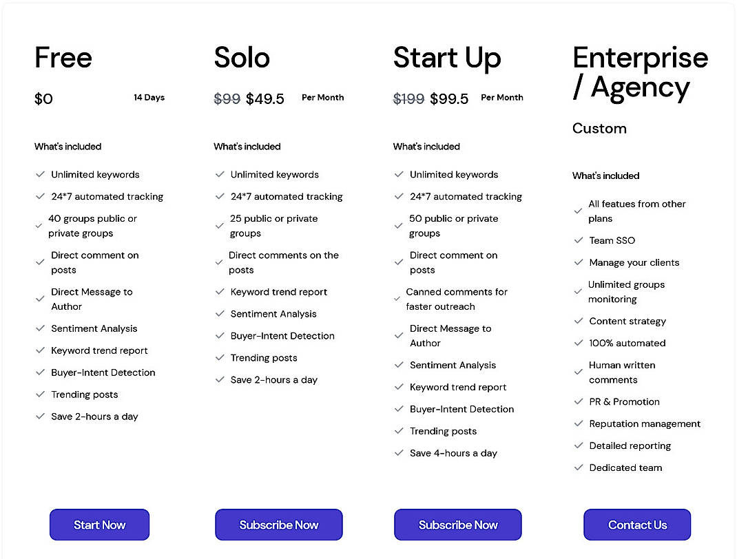 Pricing screenshot