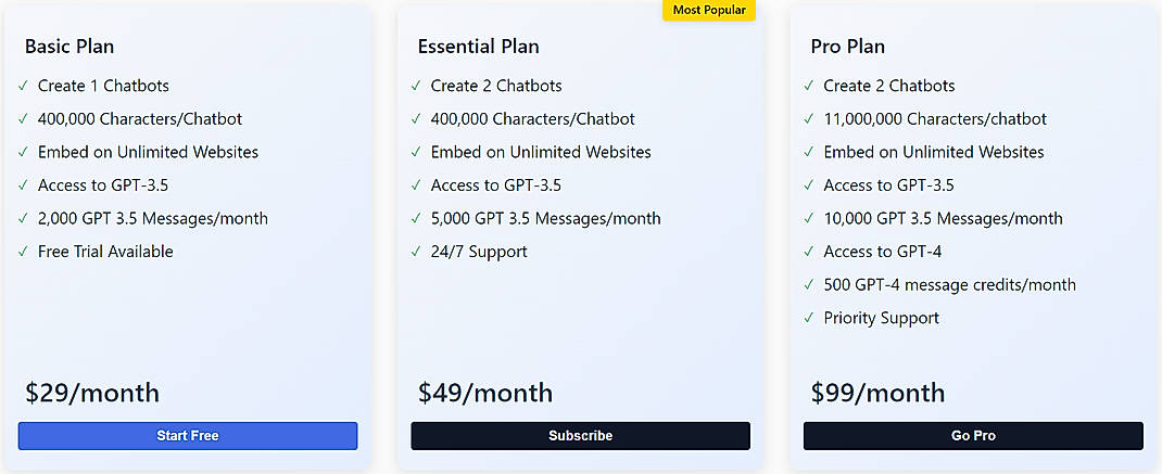 Pricing screenshot