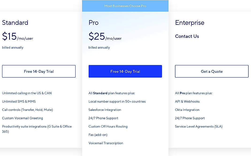 Pricing screenshot