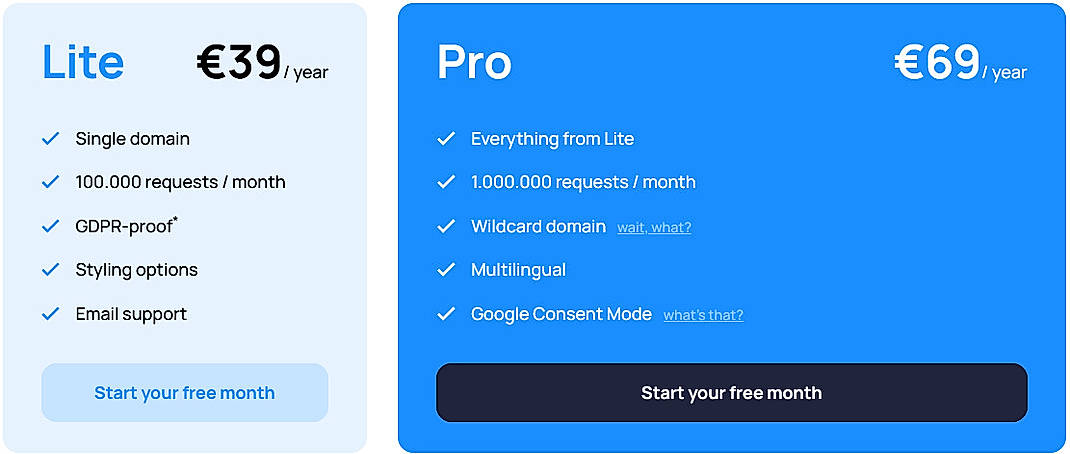 Pricing screenshot