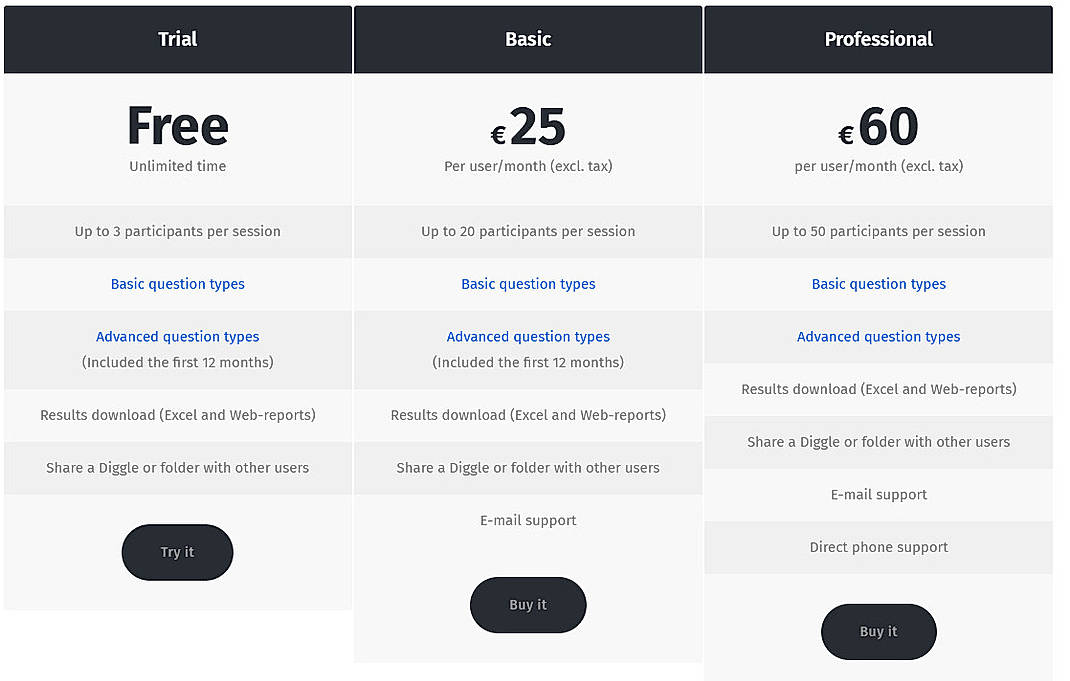 Pricing screenshot