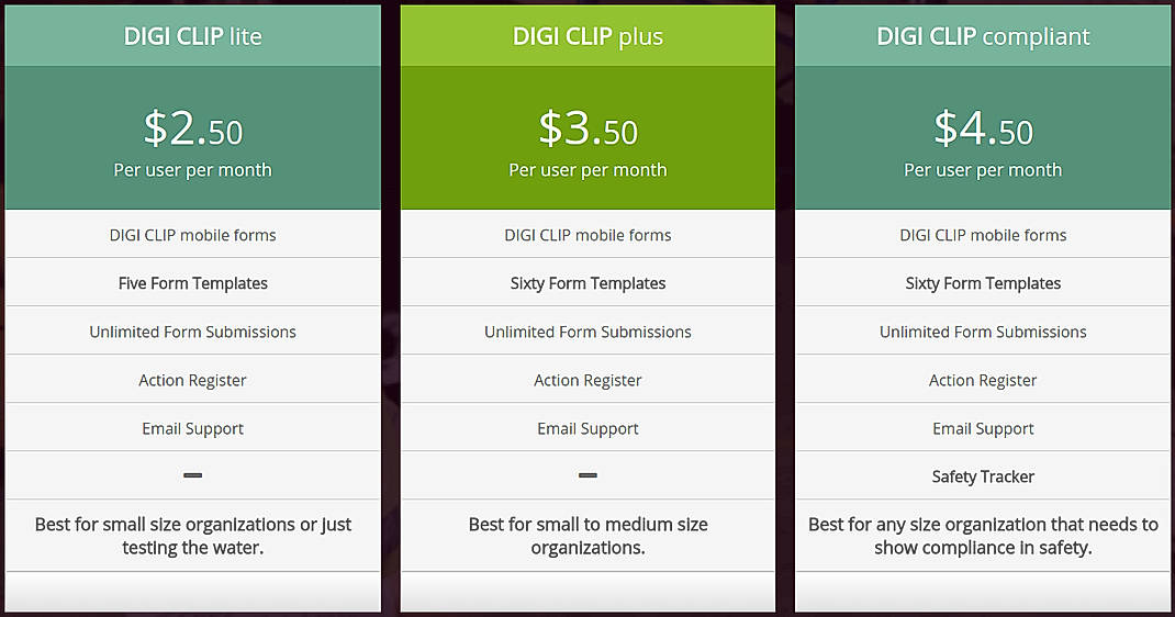Pricing screenshot