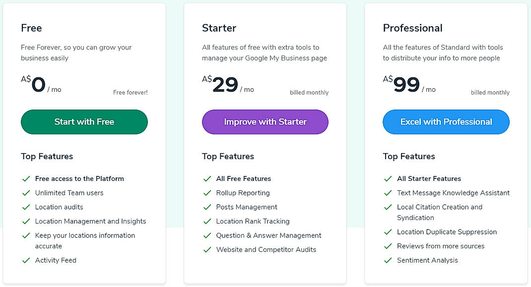 Pricing screenshot