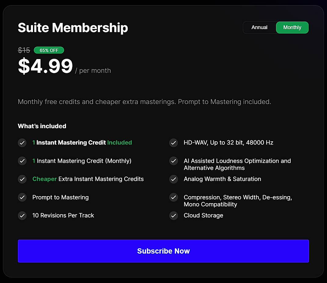Pricing screenshot