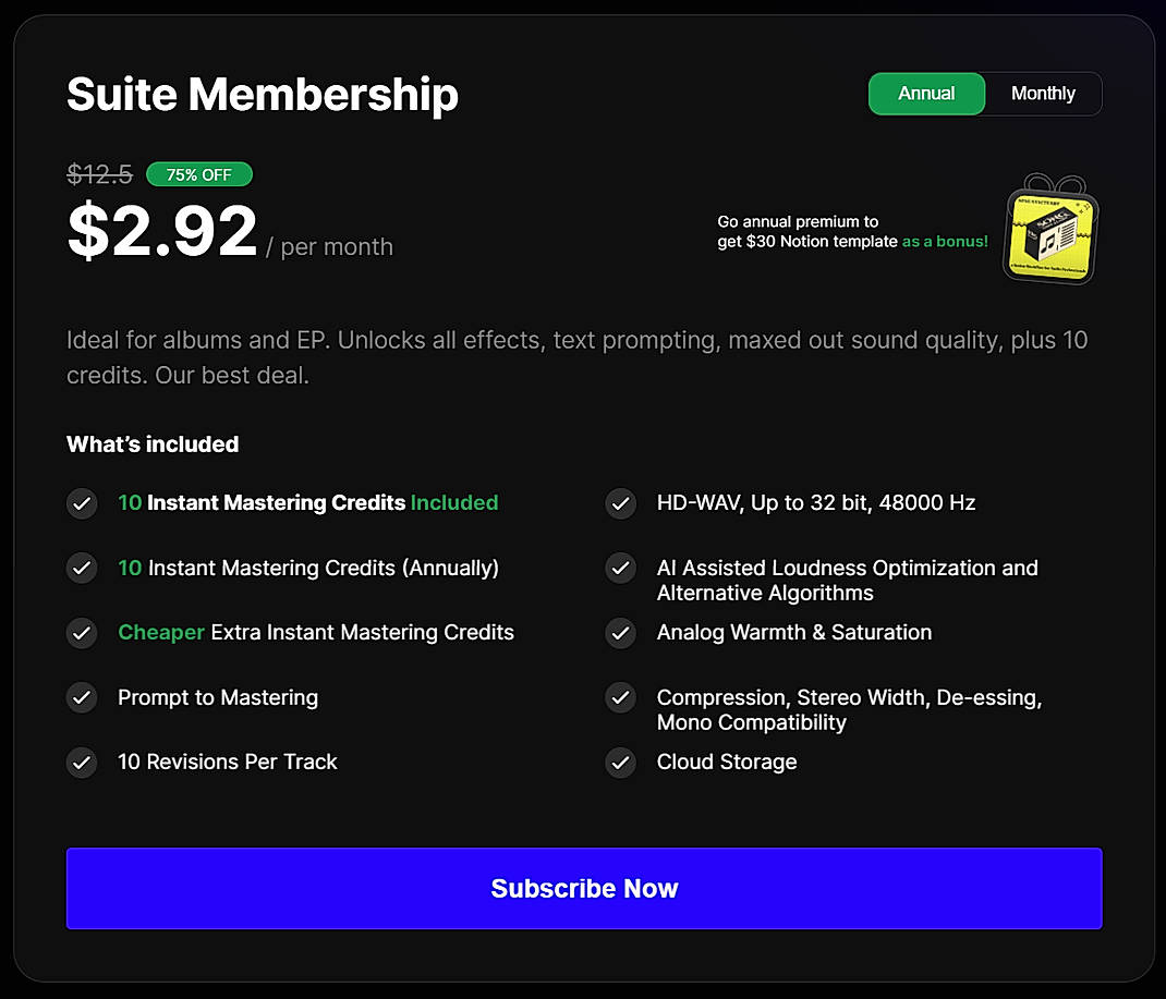 Pricing screenshot