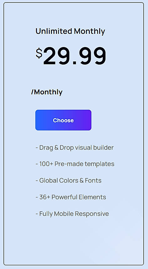 Pricing screenshot