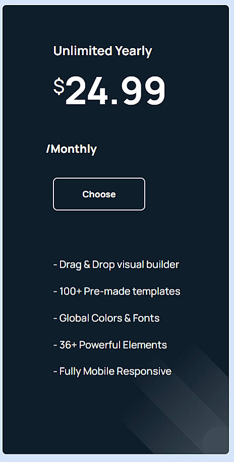 Pricing screenshot
