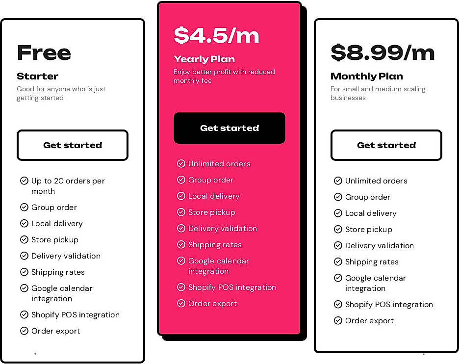 Pricing screenshot