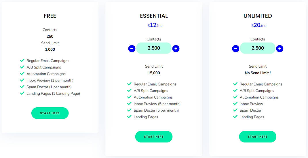 Pricing screenshot