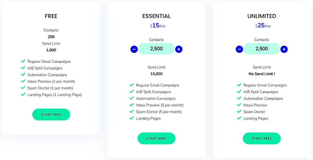 Pricing screenshot