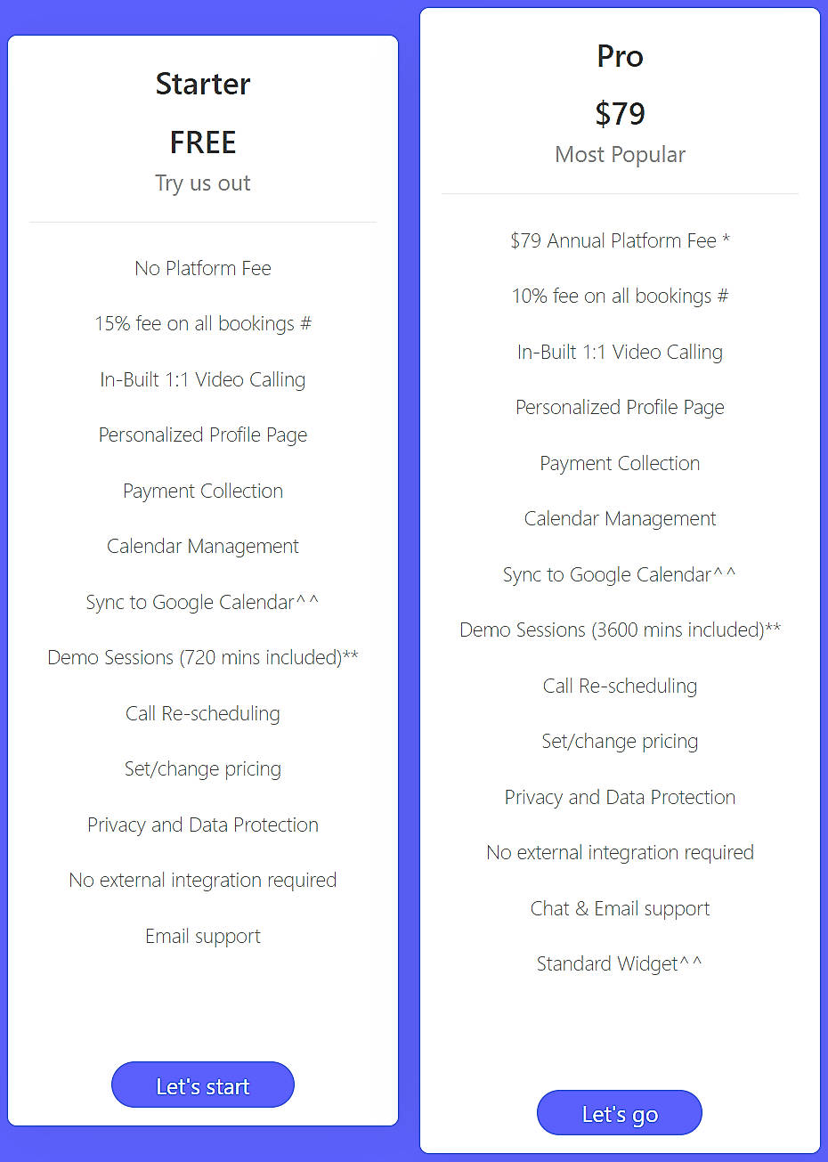Pricing screenshot
