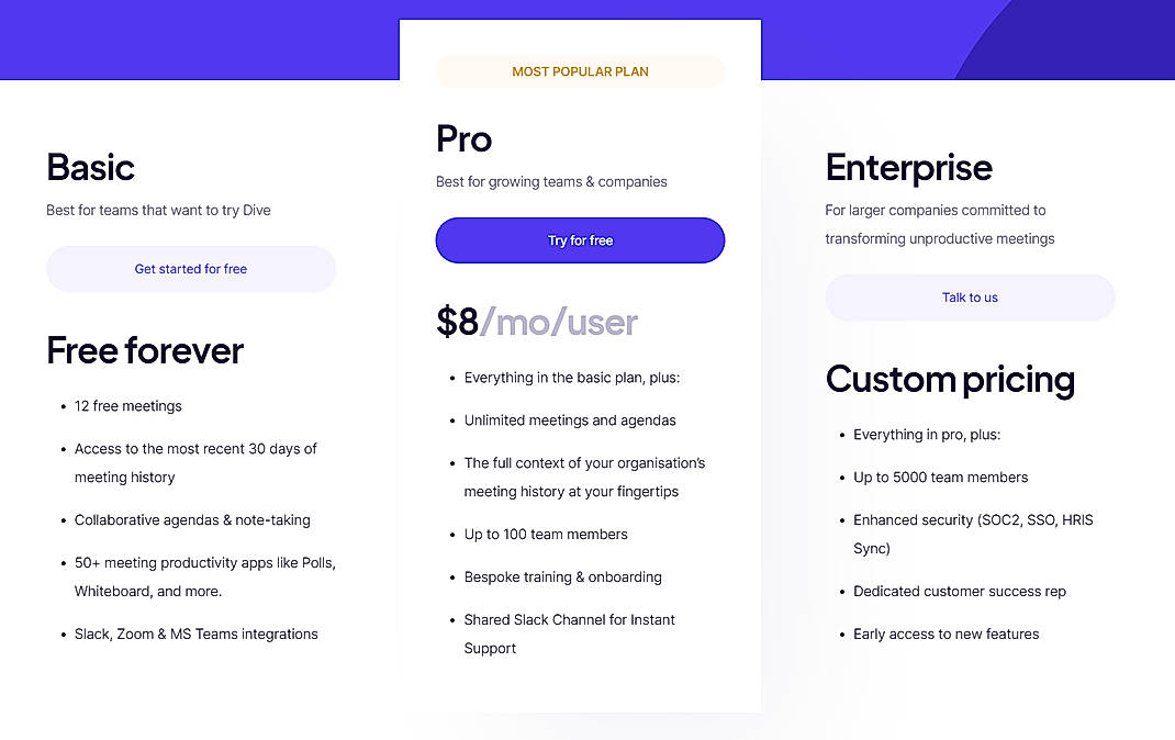 Pricing screenshot