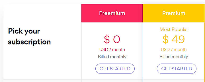 Pricing screenshot