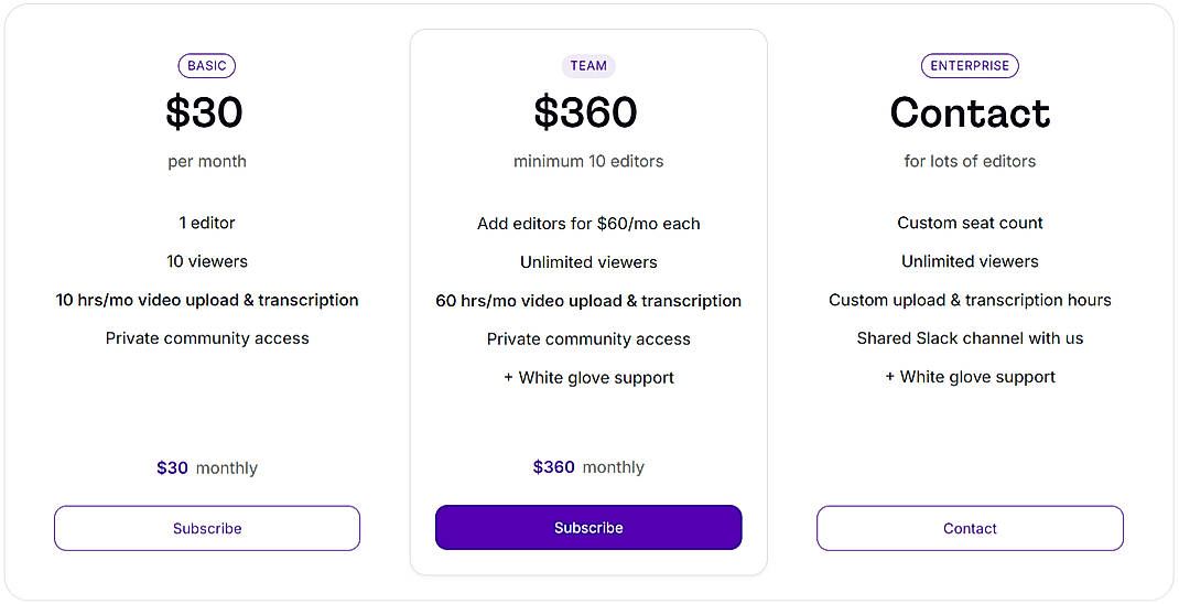 Pricing screenshot