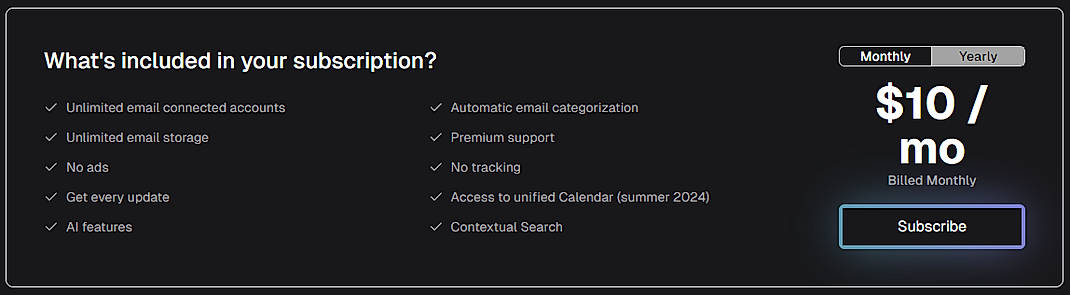 Pricing screenshot