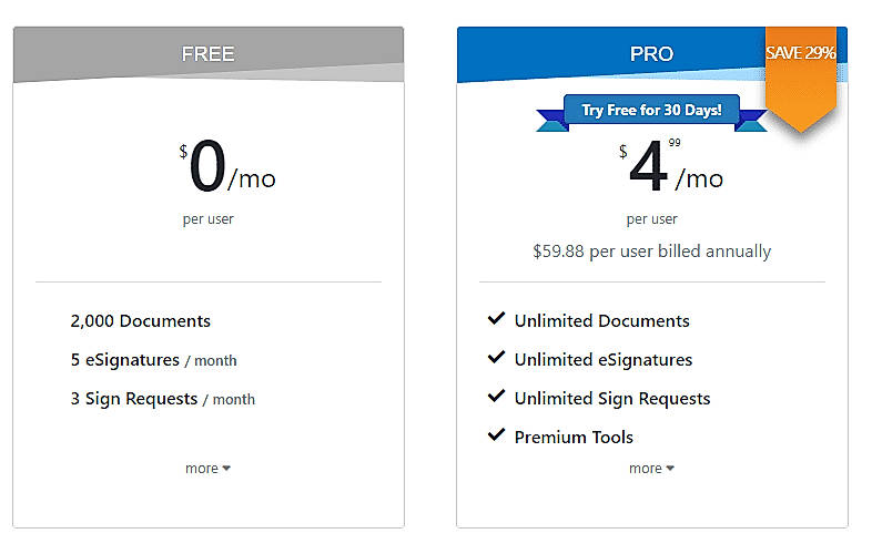 Pricing screenshot