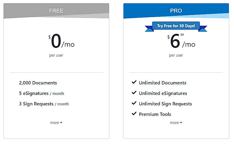 Pricing screenshot