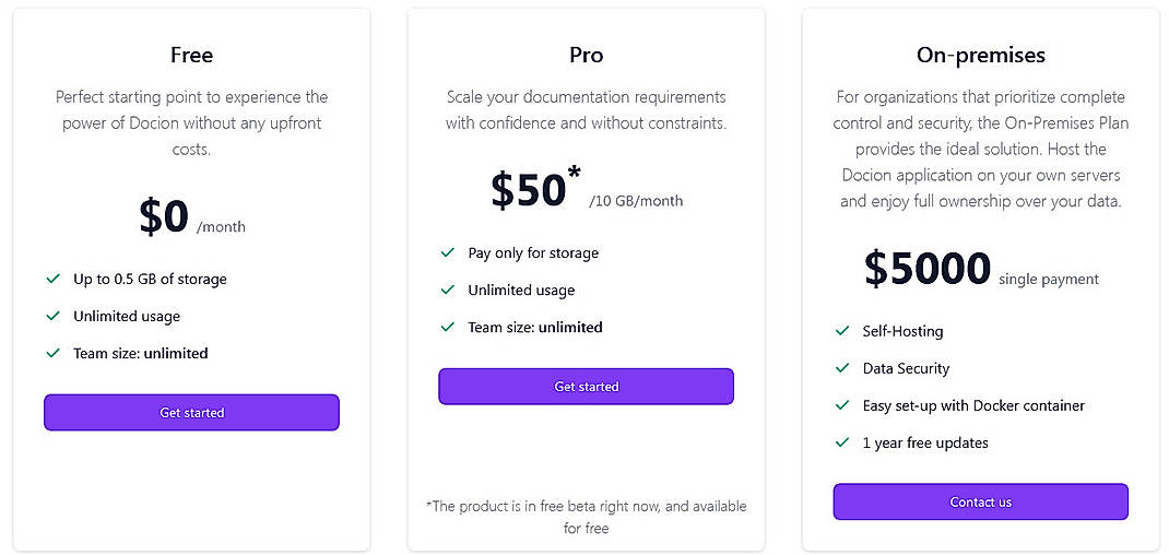 Pricing screenshot