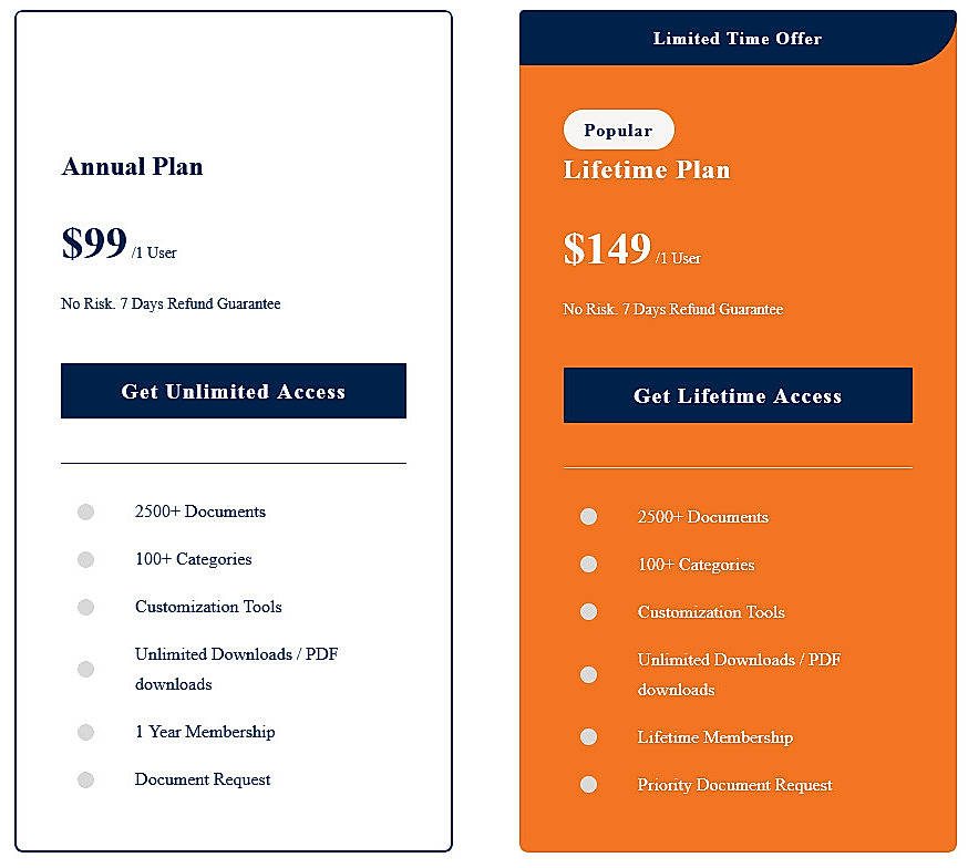 Pricing screenshot