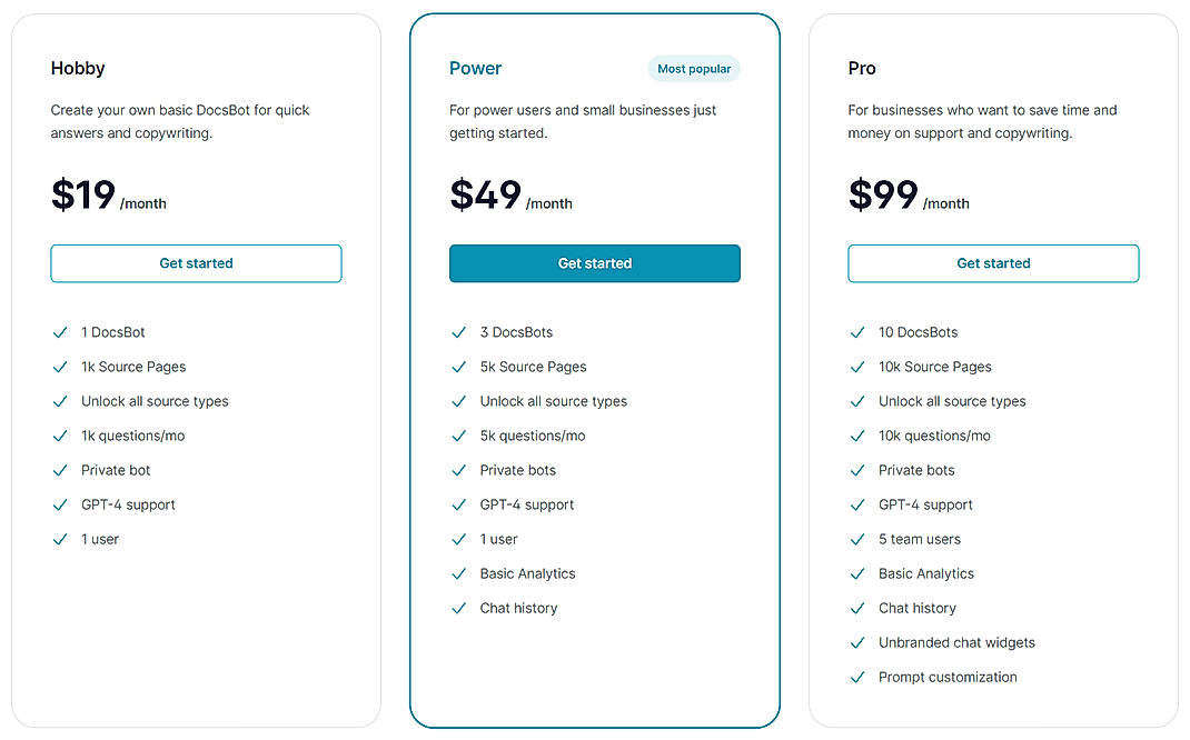 Pricing screenshot