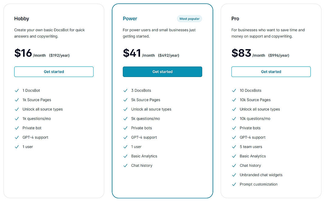 Pricing screenshot