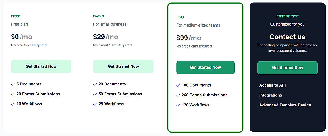Pricing screenshot