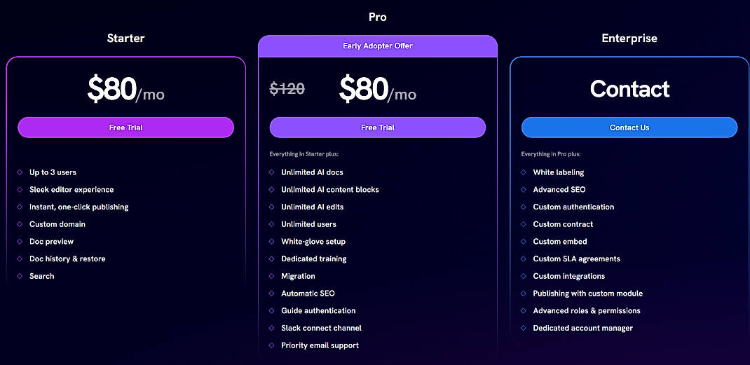 Pricing screenshot