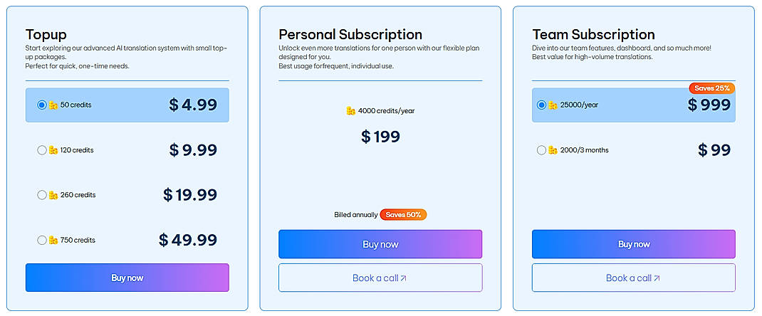 Pricing screenshot
