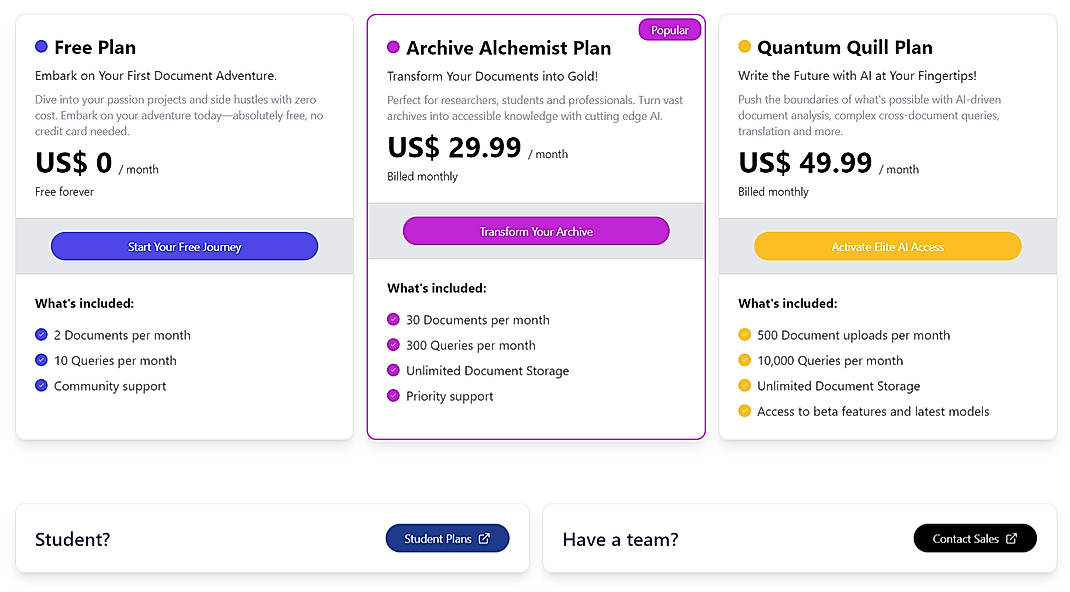 Pricing screenshot