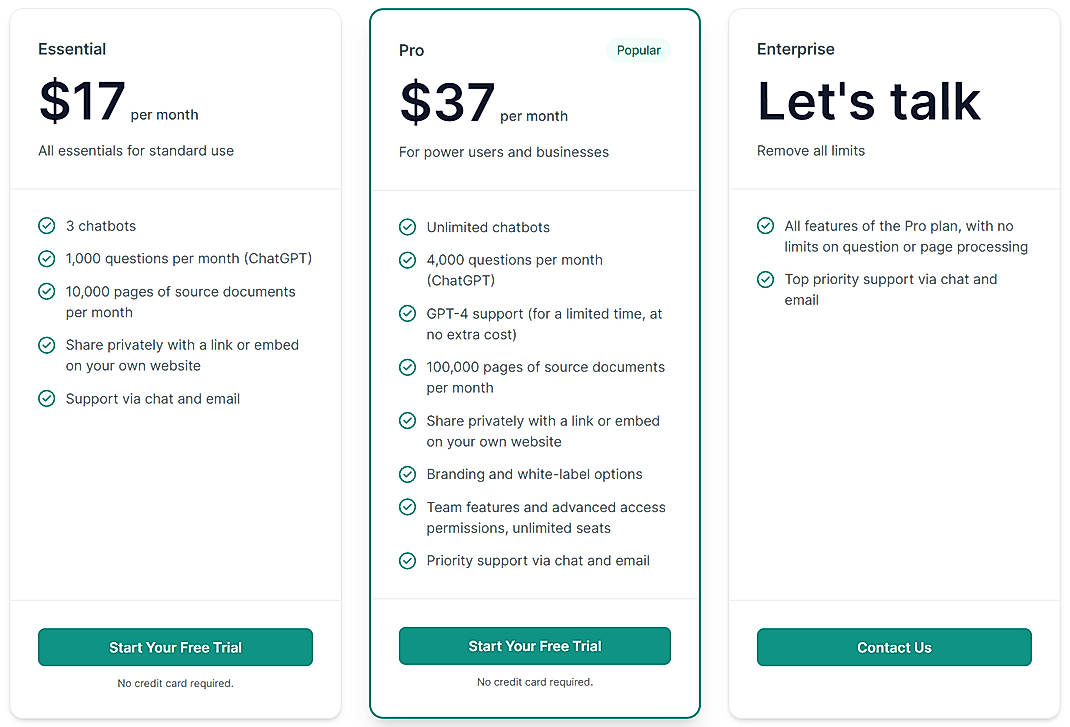 Pricing screenshot