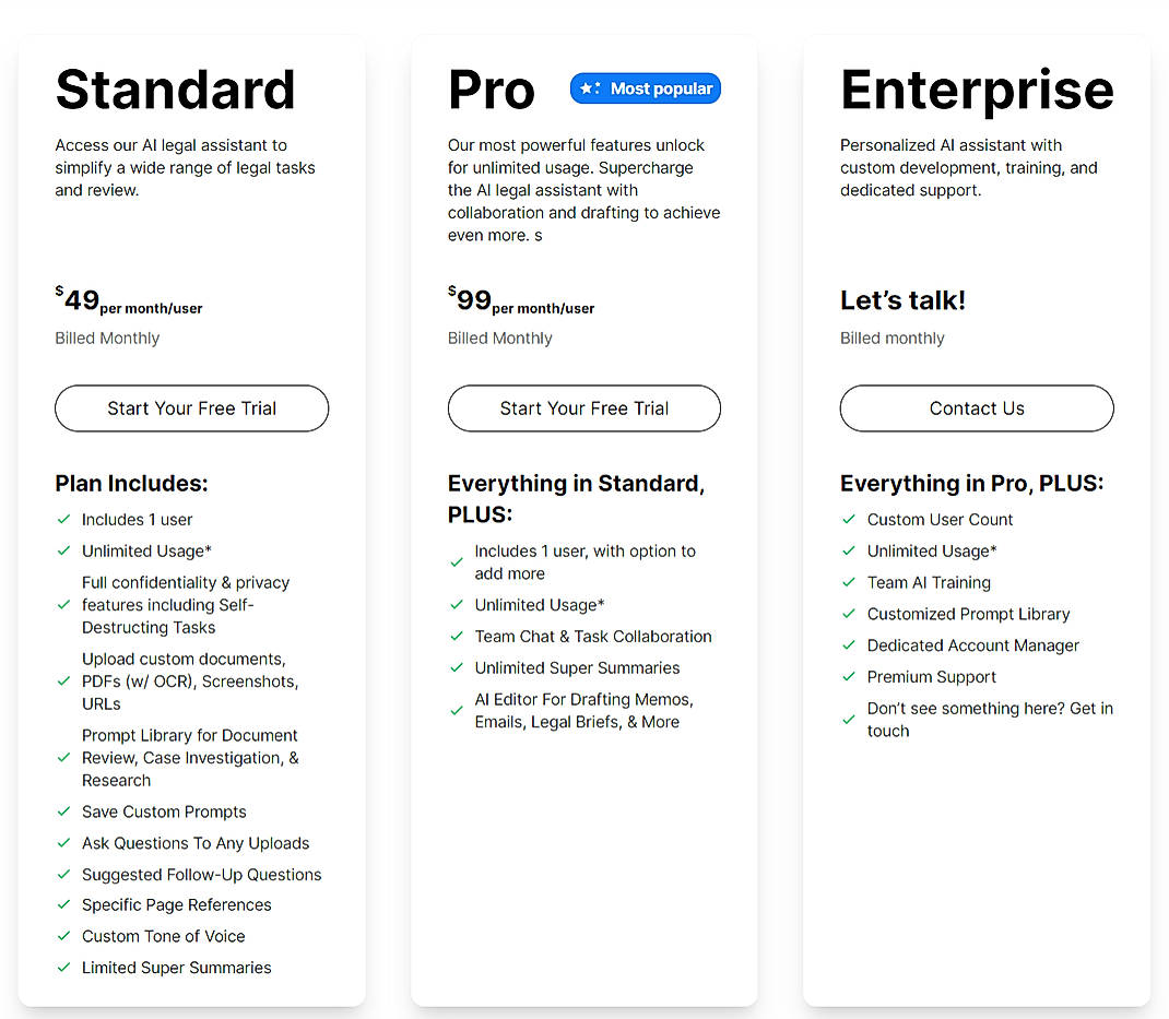 Pricing screenshot