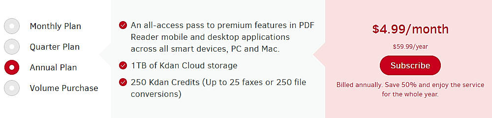 Pricing screenshot