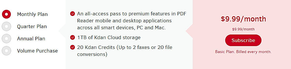 Pricing screenshot