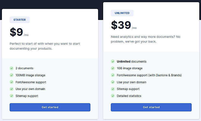 Pricing screenshot