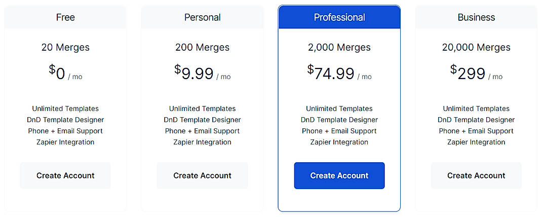 Pricing screenshot