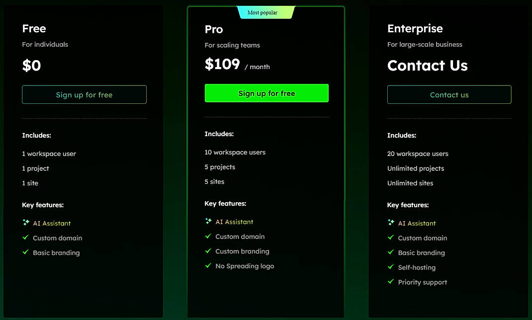 Pricing screenshot