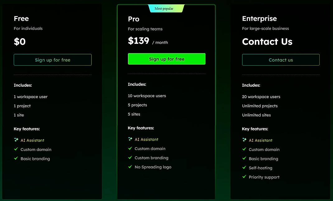 Pricing screenshot