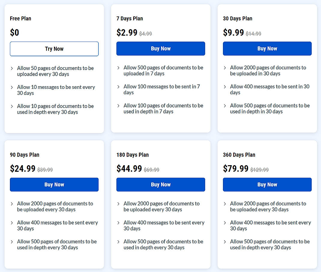 Pricing screenshot