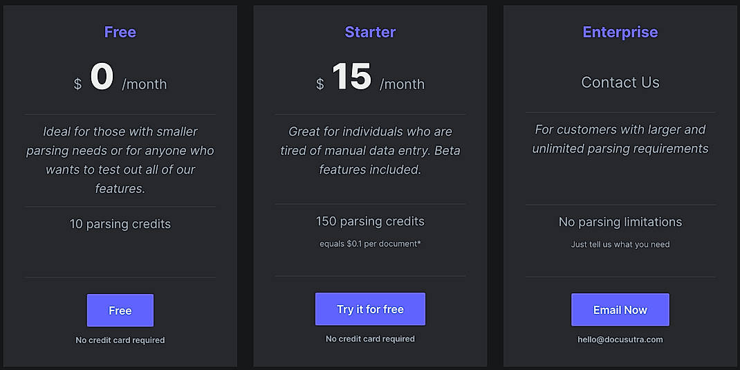 Pricing screenshot