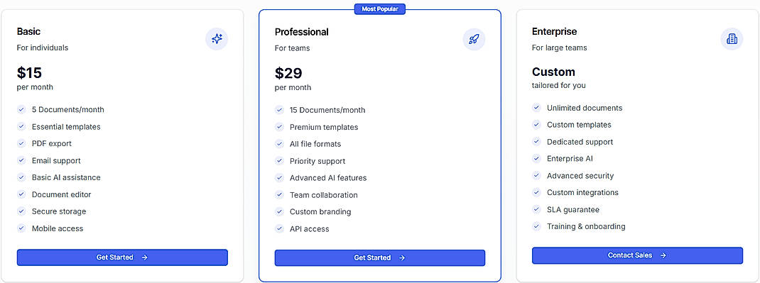 Pricing screenshot
